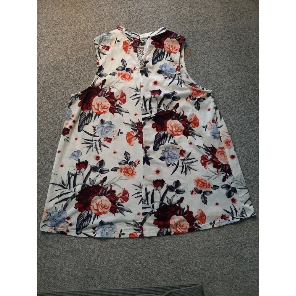Wallflower Women's Sleeveless Top Large L White Keyhole Laced neckline floral